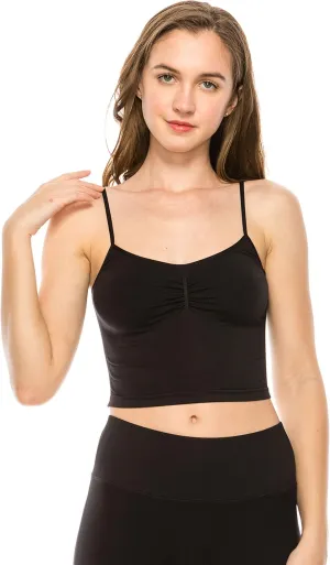 Kurve American Made Womens Cami Tank Top  Sleeveless Crop Ruched Sports Bra Basic Stretch Camisole Yoga Workout Active