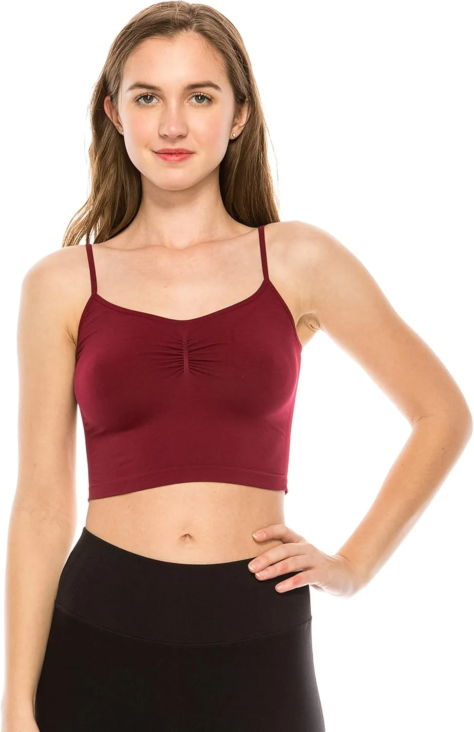 Kurve American Made Womens Cami Tank Top  Sleeveless Crop Ruched Sports Bra Basic Stretch Camisole Yoga Workout Active