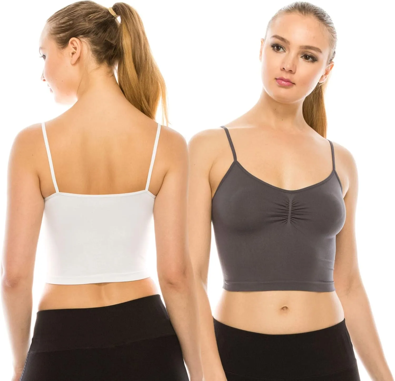 Kurve American Made Womens Cami Tank Top  Sleeveless Crop Ruched Sports Bra Basic Stretch Camisole Yoga Workout Active
