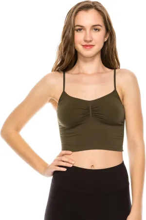 Kurve American Made Womens Cami Tank Top  Sleeveless Crop Ruched Sports Bra Basic Stretch Camisole Yoga Workout Active