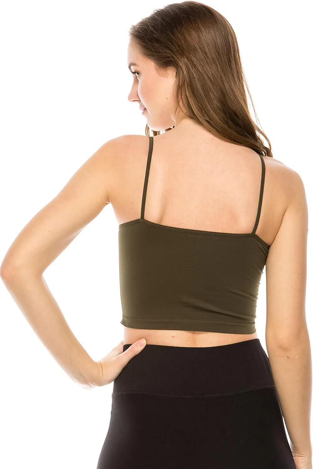 Kurve American Made Womens Cami Tank Top  Sleeveless Crop Ruched Sports Bra Basic Stretch Camisole Yoga Workout Active