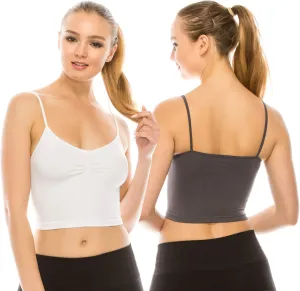 Kurve American Made Womens Cami Tank Top  Sleeveless Crop Ruched Sports Bra Basic Stretch Camisole Yoga Workout Active