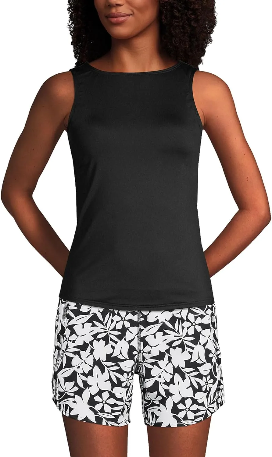 Lands' End Women's High Neck UPF 50 Modest Tankini Top Swimsuit