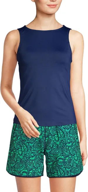 Lands' End Women's High Neck UPF 50 Modest Tankini Top Swimsuit