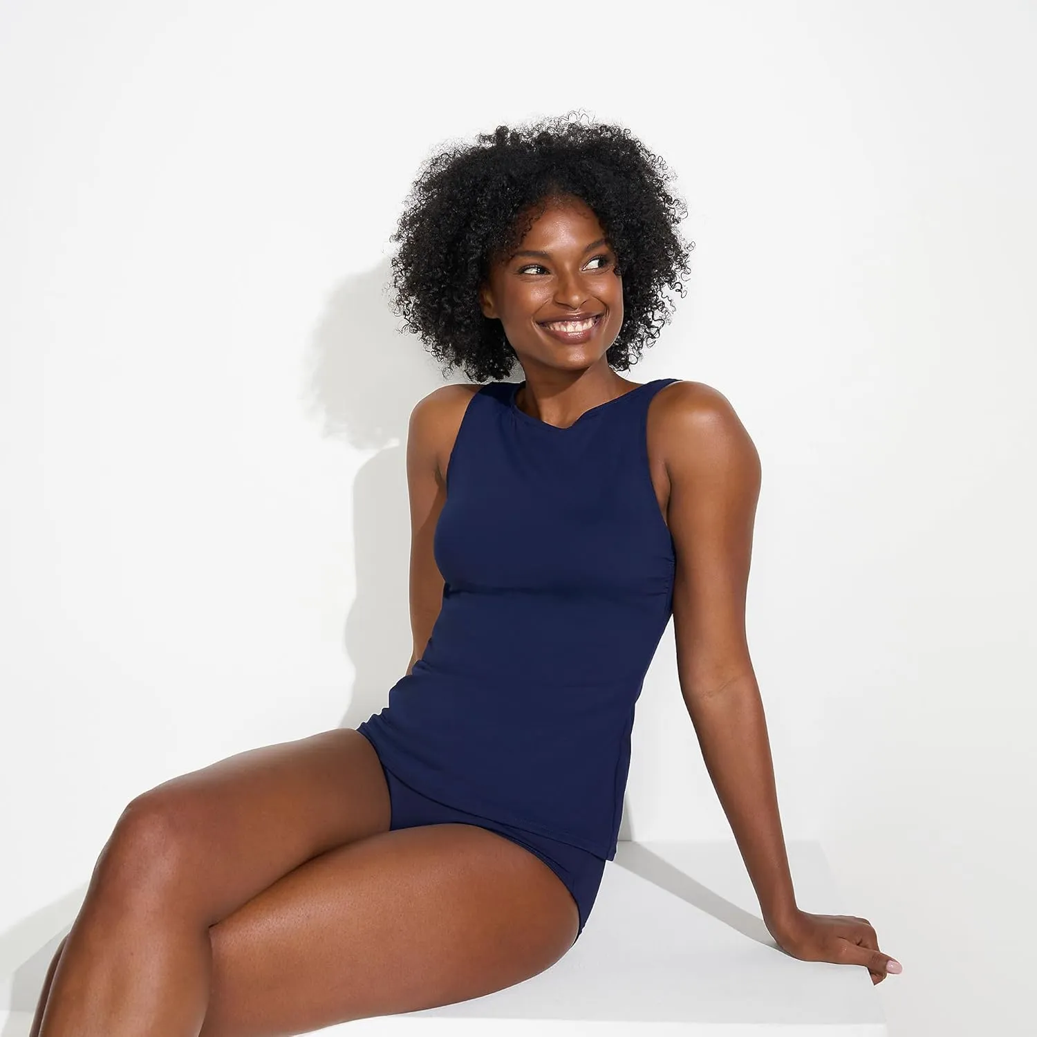 Lands' End Women's High Neck UPF 50 Modest Tankini Top Swimsuit