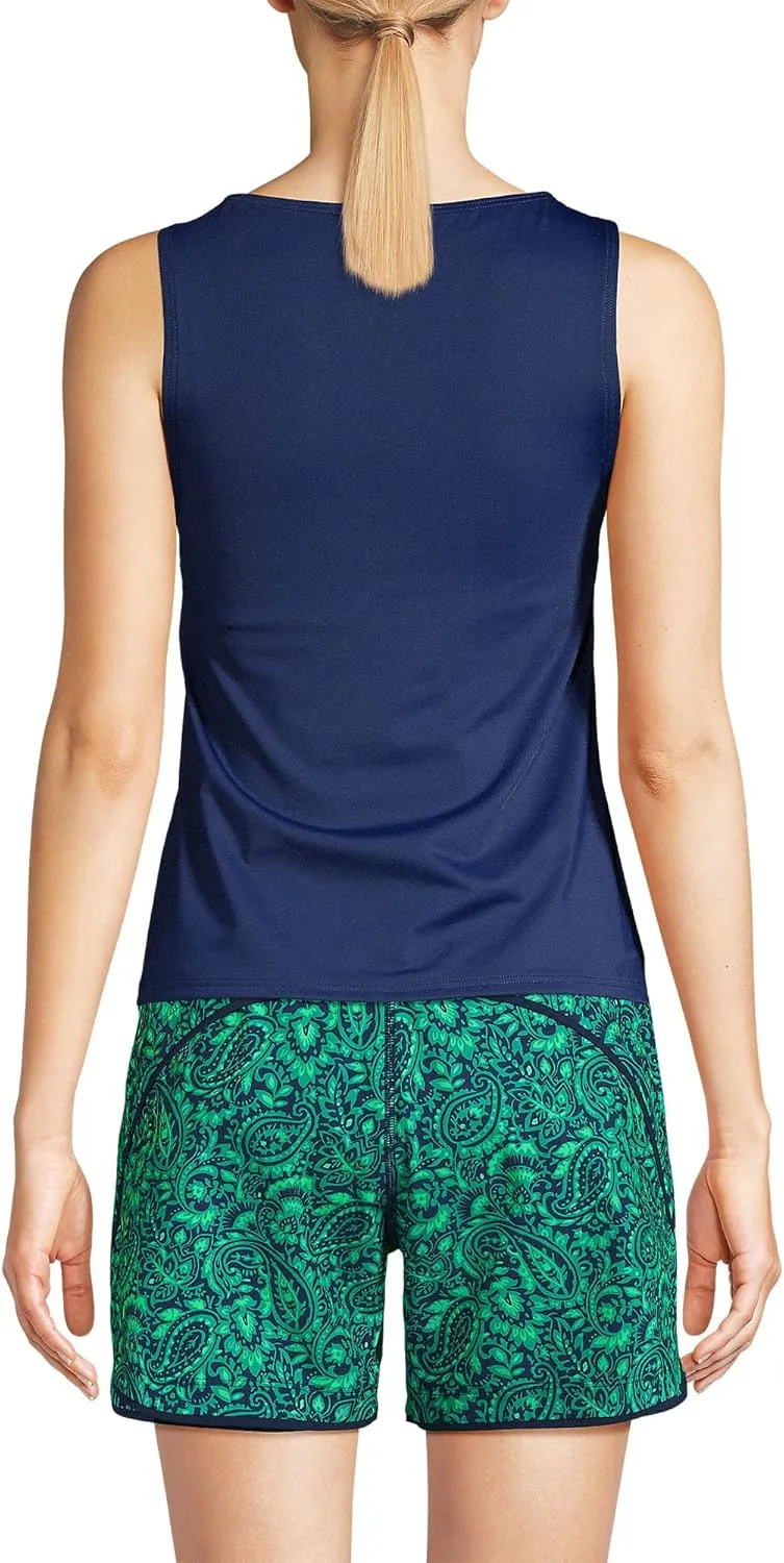 Lands' End Women's High Neck UPF 50 Modest Tankini Top Swimsuit