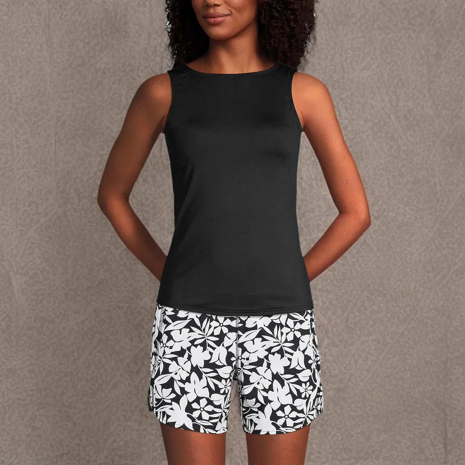 Lands' End Women's High Neck UPF 50 Modest Tankini Top Swimsuit