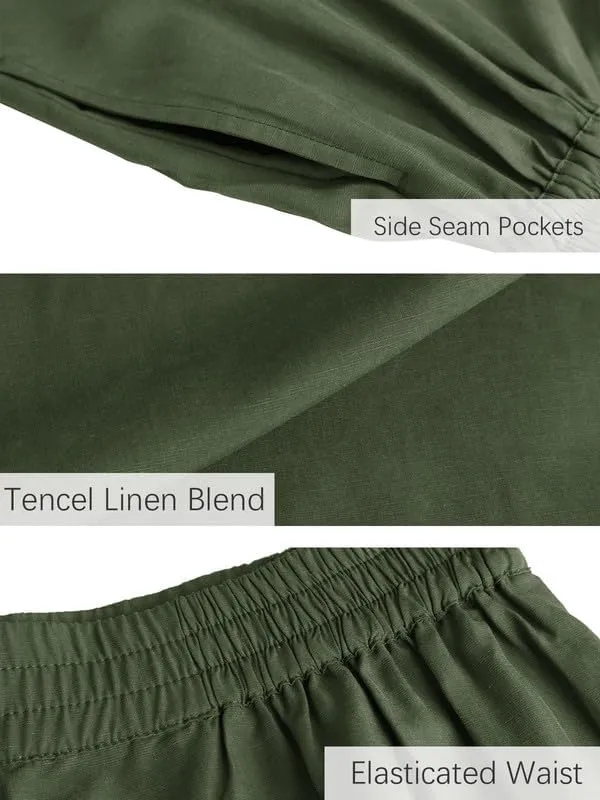Les umes Women Linen Pants Summer Wide Leg Capri Pants High Waist Loose Cropped Lounge Trousers Culottes