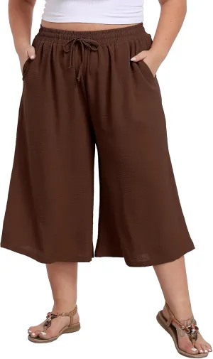 LIGHTBACK Women's Plus Size Wide Leg Capri Pants Loose Lounge Cropped Culottes Summer Casual Palazzo Pants with Pockets