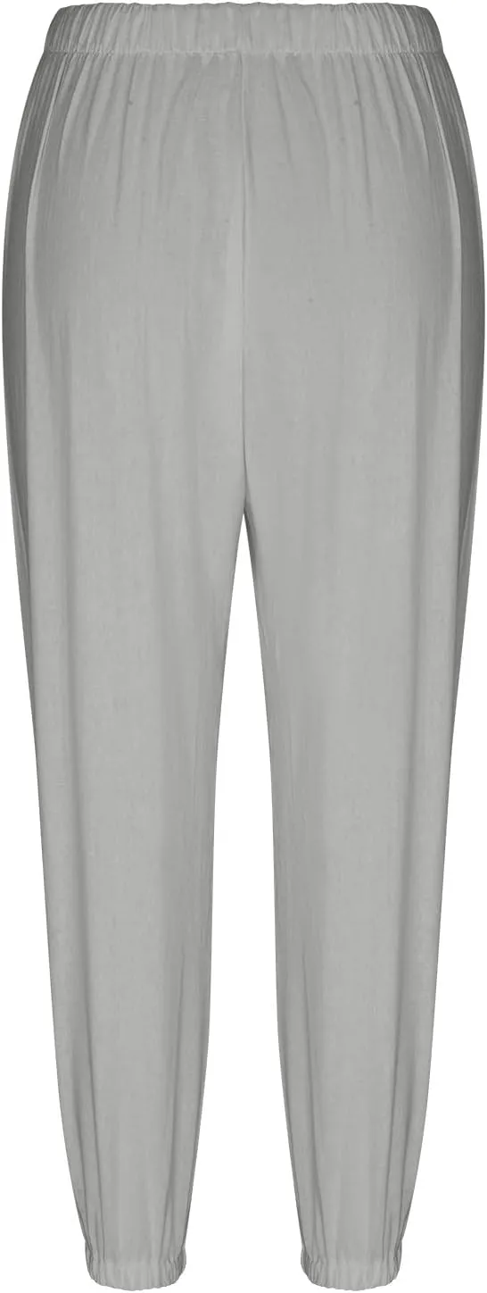 Lightweight Casual Summer Pants for Women Trendy Elastic High Waisted Cotton Linen Cropped Pant Trousers Loose Comfy