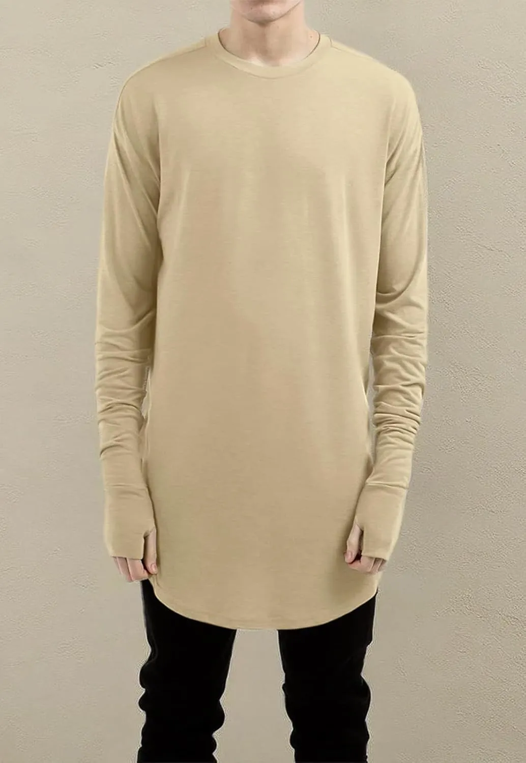 LILBETTER Mens Thumb Hole Cuffs Long Sleeve T-Shirt Basic Tee