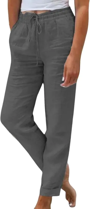 Linen Pants for Women 2025 Loose Fit Drawstring Straight Leg Gauze Pant Lightweight Lounge Beach Vacation Trousers