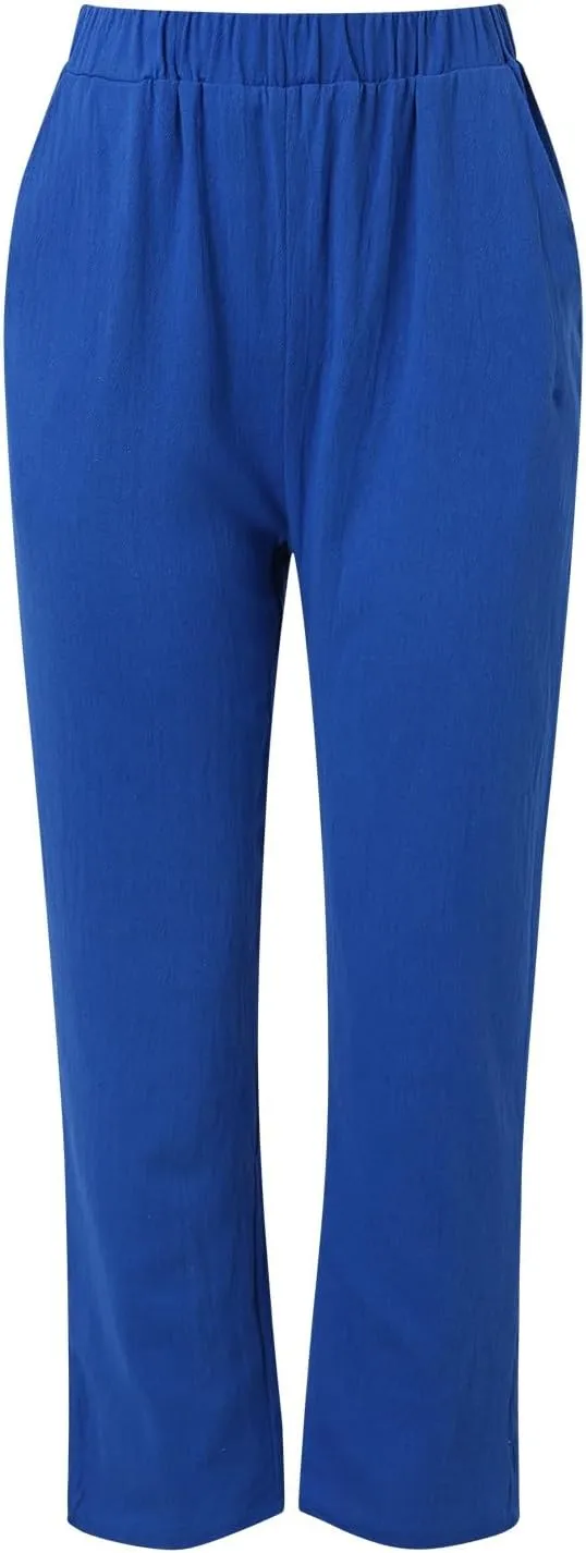 Linen Pants for Women 2025 Plus Size Trendy Spring Summer Gauze Pants Casual Elastic Waist Comfy Trousers Palazzo Capris