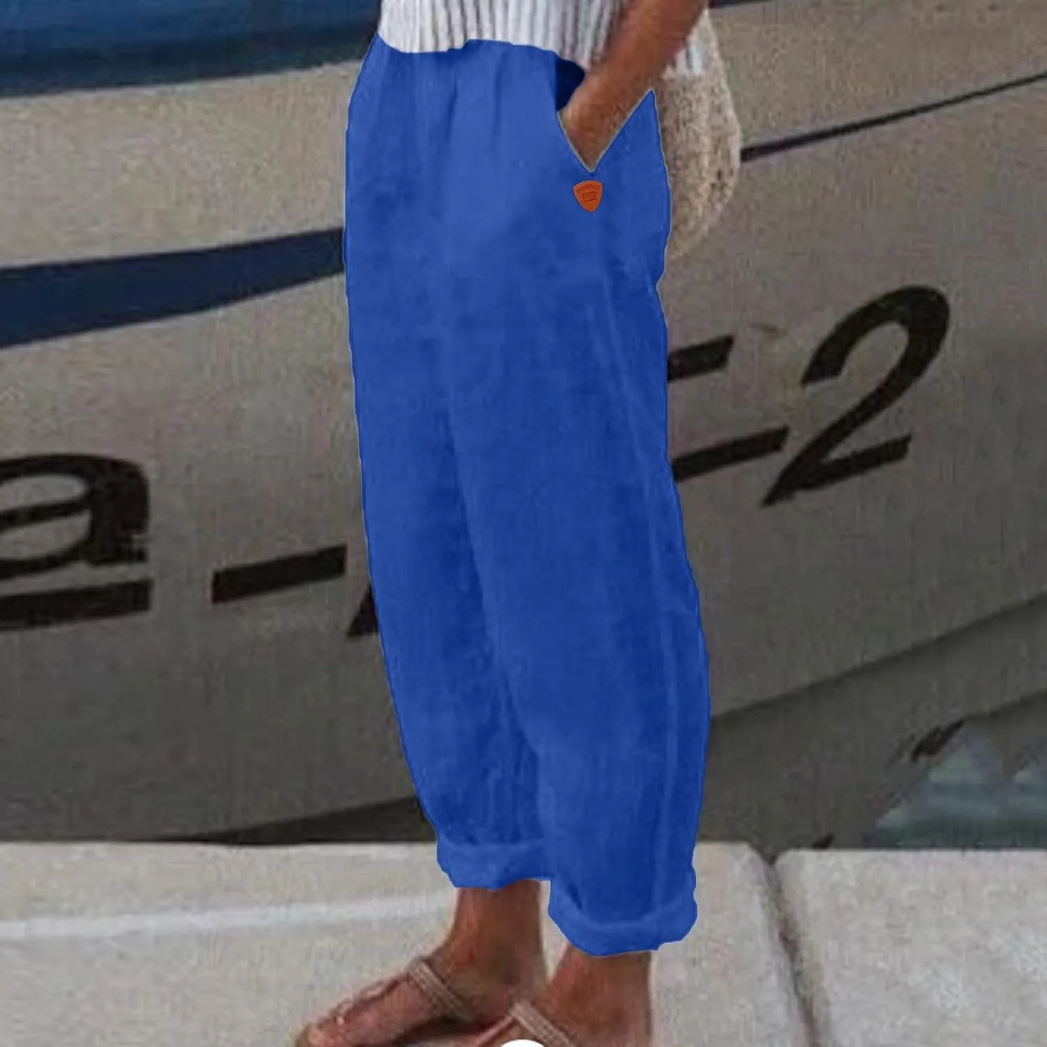 Linen Pants for Women 2025 Plus Size Trendy Spring Summer Gauze Pants Casual Elastic Waist Comfy Trousers Palazzo Capris