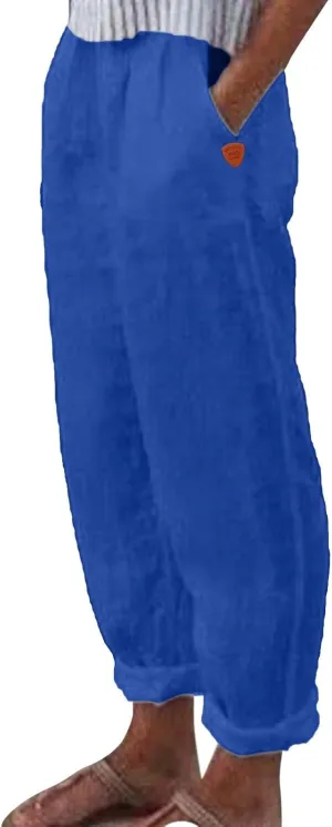 Linen Pants for Women 2025 Plus Size Trendy Spring Summer Gauze Pants Casual Elastic Waist Comfy Trousers Palazzo Capris