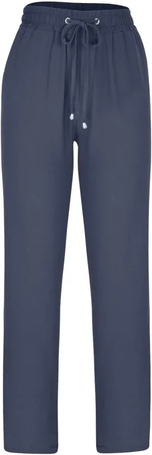 Linen Pants for Women Summer Lightweight Drawstring Elastic Waist Pants Loose Comfy Wide Leg Trousers with Pockets
