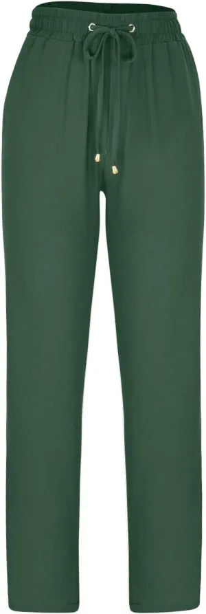 Linen Pants for Women Summer Lightweight Drawstring Elastic Waist Pants Loose Comfy Wide Leg Trousers with Pockets