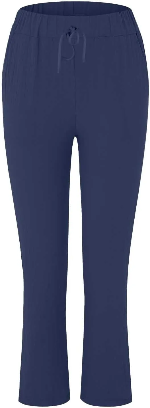 Linen Pants Women 2025 Straight Wide Leg Elastic Waisted Pants Casual Summer Lounge Beach Trousers with Pockets