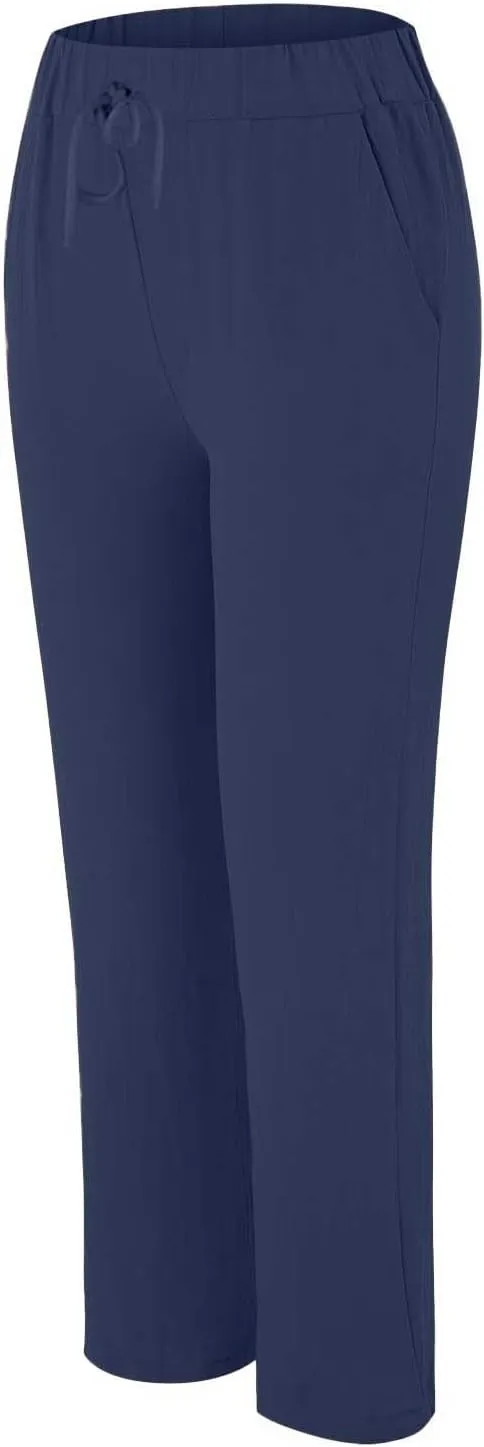 Linen Pants Women 2025 Straight Wide Leg Elastic Waisted Pants Casual Summer Lounge Beach Trousers with Pockets