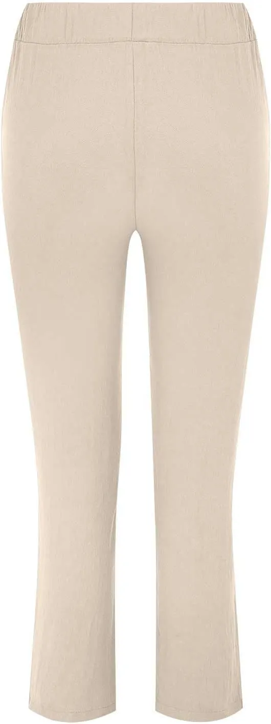 Linen Pants Women 2025 Straight Wide Leg Elastic Waisted Pants Casual Summer Lounge Beach Trousers with Pockets