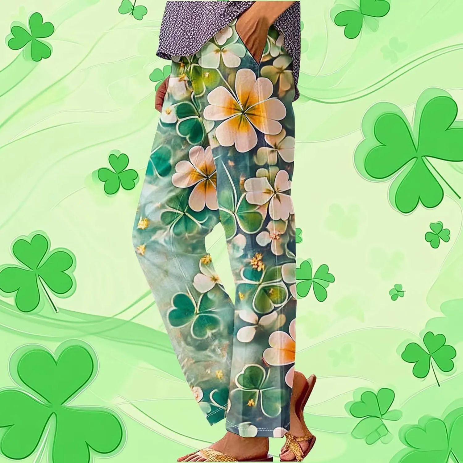 Linen Pants Women Dressy Floral Print Lounge Pants Summer Loose Comfy Straight Leg Trousers with Pockets 2025