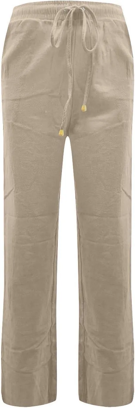 Linen Pants Women Lightweight Drawstring High Waisted Pull On Pants with Pockets Summer Boho Straight Leg Work Pants