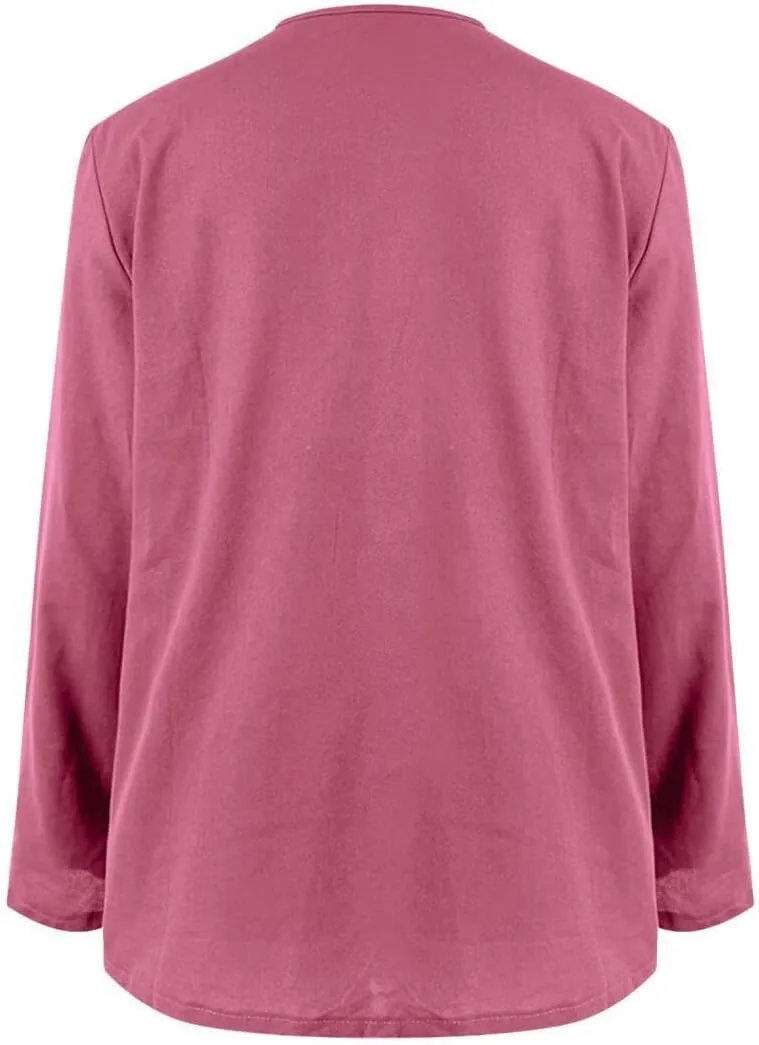 Linen Shirts for Women Summer Cotton Linen V Neck 3/4 Sleeve Tops Loose Solid Blouses Tunic Tops