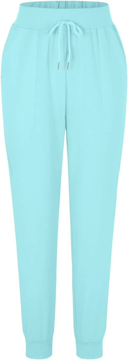 Linen Tapered Pants Women Drawstring Elastic Waist Casual Trousers with Pockets Straight Leg Loose Comfy Sweatpants