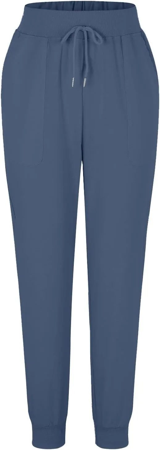 Linen Tapered Pants Women Drawstring Elastic Waist Casual Trousers with Pockets Straight Leg Loose Comfy Sweatpants