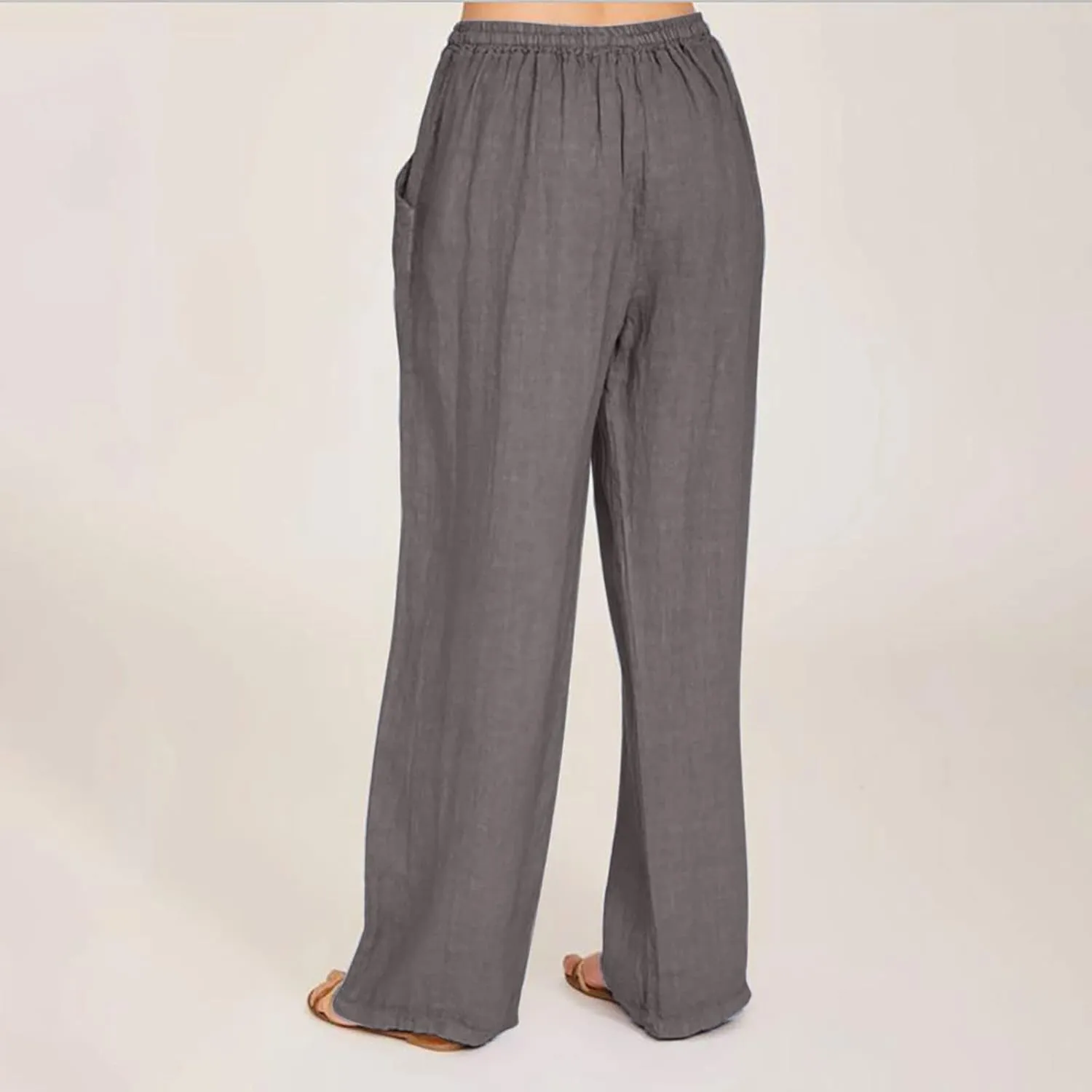 Linen Wide Leg Pants for Women Casual Summer 2024 Loose Comfy Lounge Pant Resort Wear Beach Drawstring Trousers