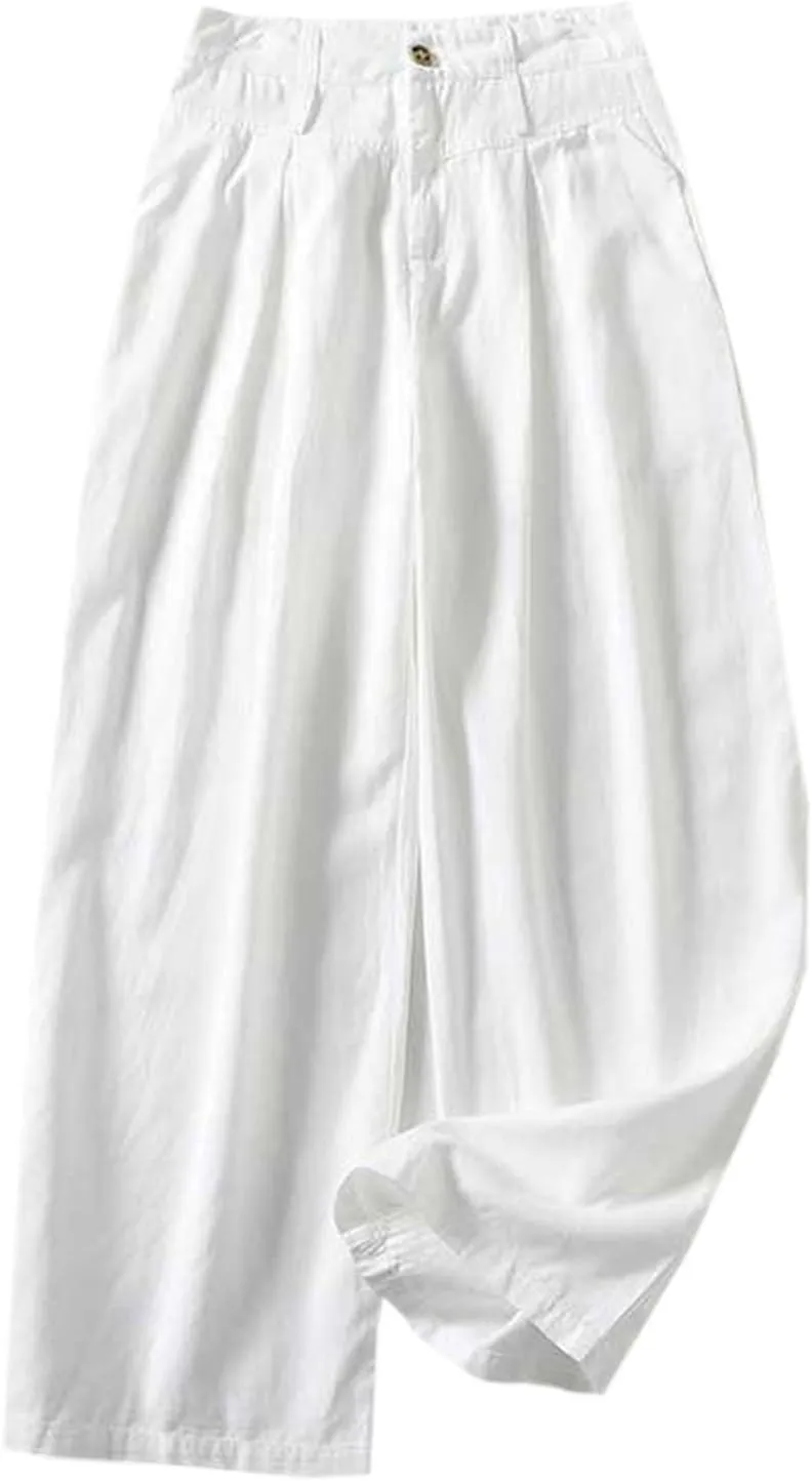 Linen Wide Leg Pants for Women Comfy Summer Causal Culottes Gaucho Pants Palazzo Lounge Trousers Trendy Boho Outfits