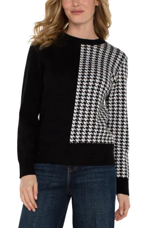 Liverpool Long Sleeve Crew Neck Blocked Sweater (Black/White Houndstooth)