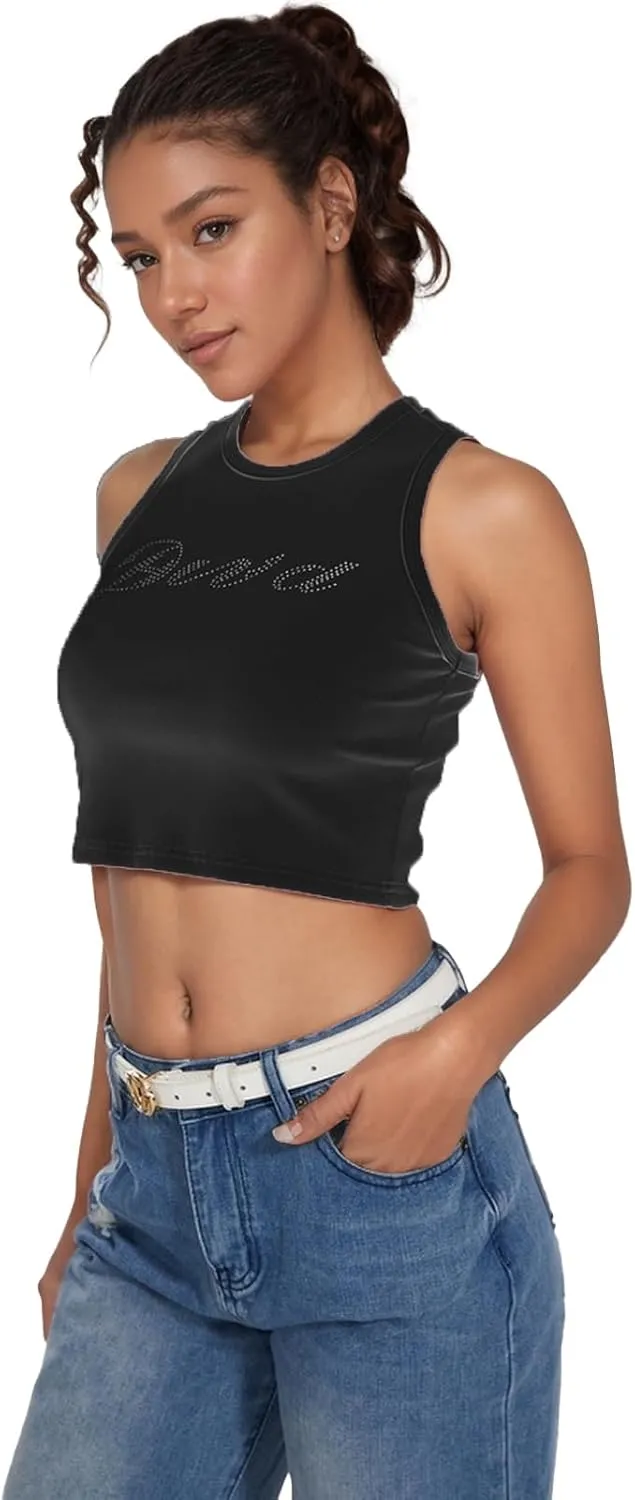 LQI Round Neck Racerback Tank Top Y2K Slim Fit Crop Top Pink Tops for Women Girls