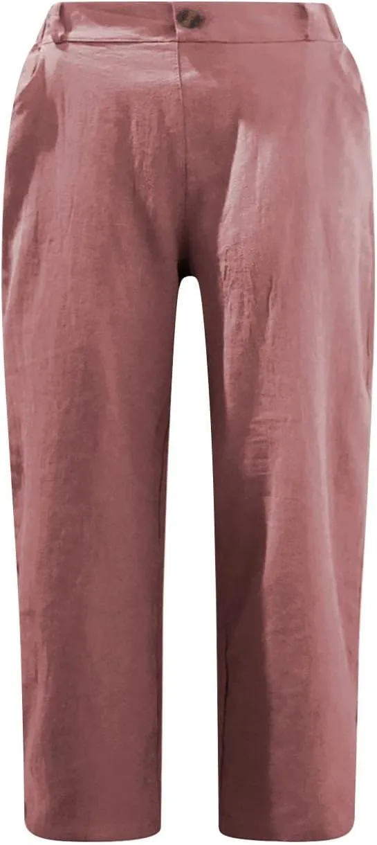 LRMQS Womens Capris for Summer Cotton Linen Pants Casual 2025 Loose Comfy Trendy Elastic Waist Cropped Trouser Beach Clothes