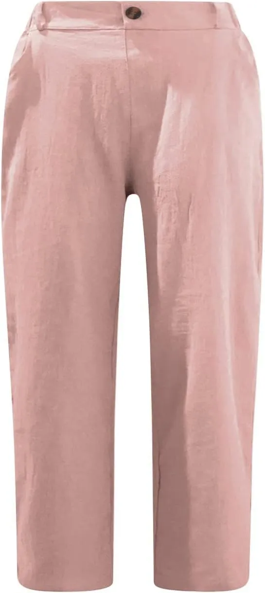 LRMQS Womens Capris for Summer Cotton Linen Pants Casual 2025 Loose Comfy Trendy Elastic Waist Cropped Trouser Beach Clothes