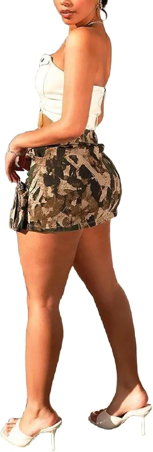 LROSEY Women Cargo Mini Skirt Y2k Denim Skirt A Line Stretchy Jean Skirts with Pocket Mid Rise