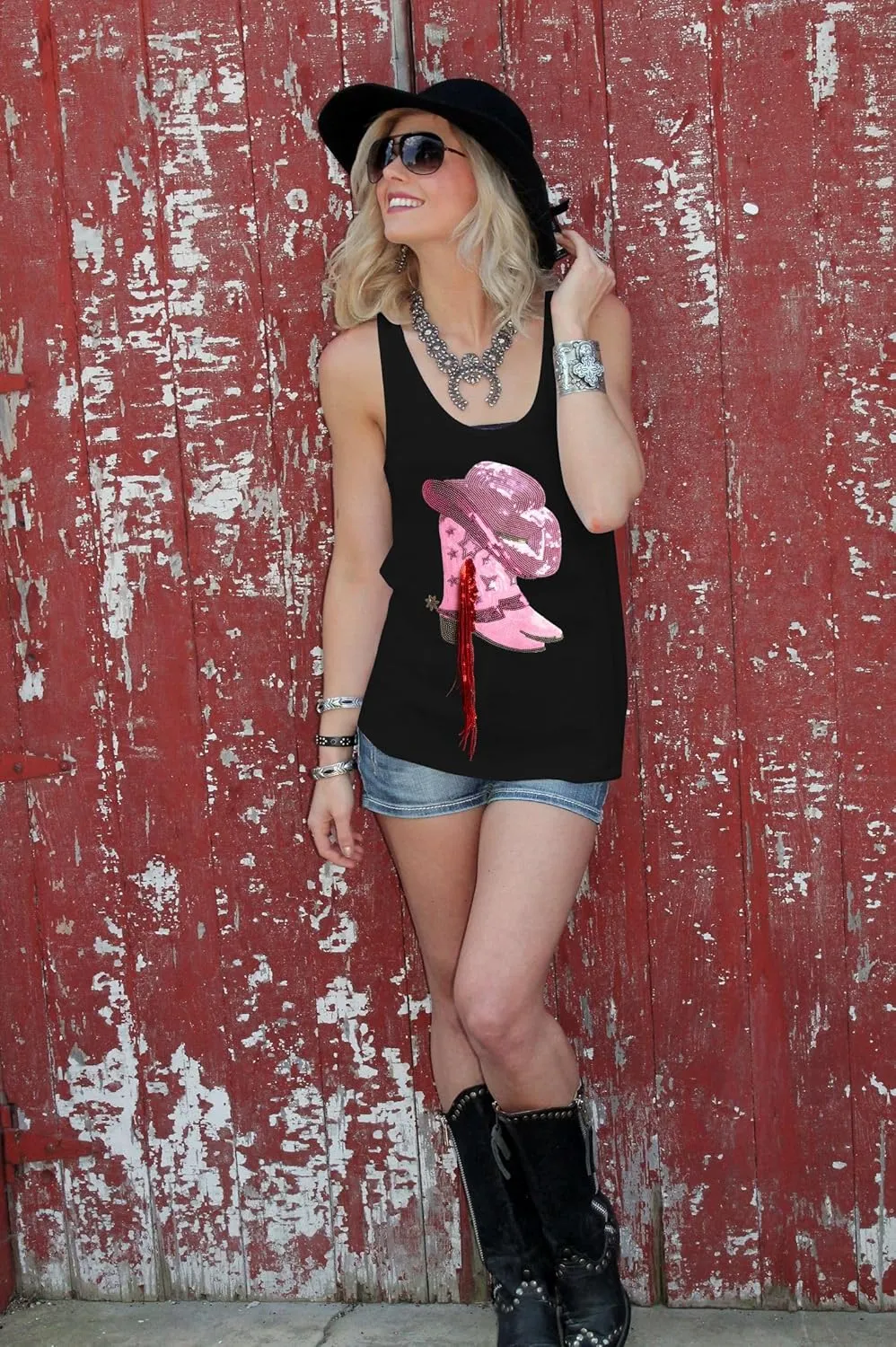 LUKYCILD Western Tank Top for Women Sequin Shirt Cowgirl Graphic Sleeveless Tanks Racerback Tank Cami Casual Summer Vest Top