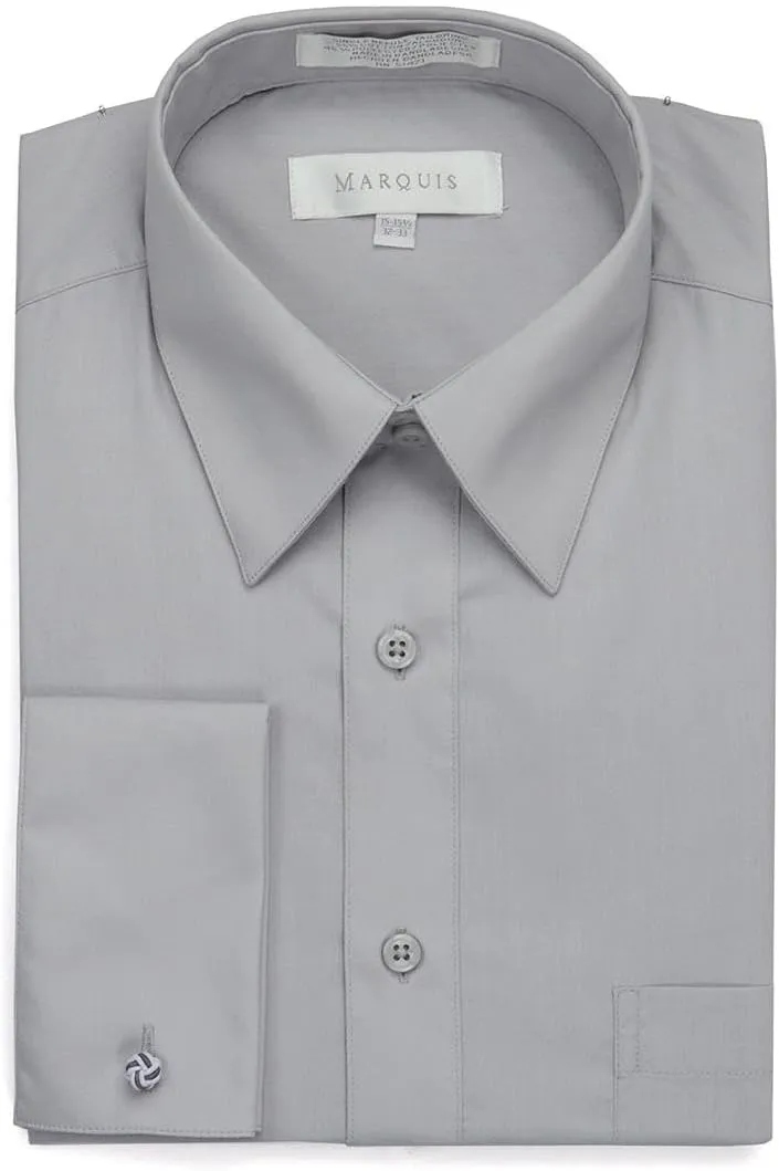 Marquis Men's Regular Fit French Cuff Cotton Blend Solid Dress Shirt
