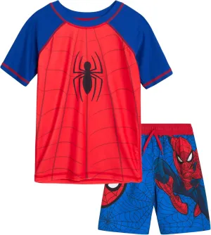 Marvel Boys Rash Guard Set - 2 Piece Spiderman Spidey & His Amazing Friends UPF50  Swim Shirt & Swim Trunks for Boys (2T-12)