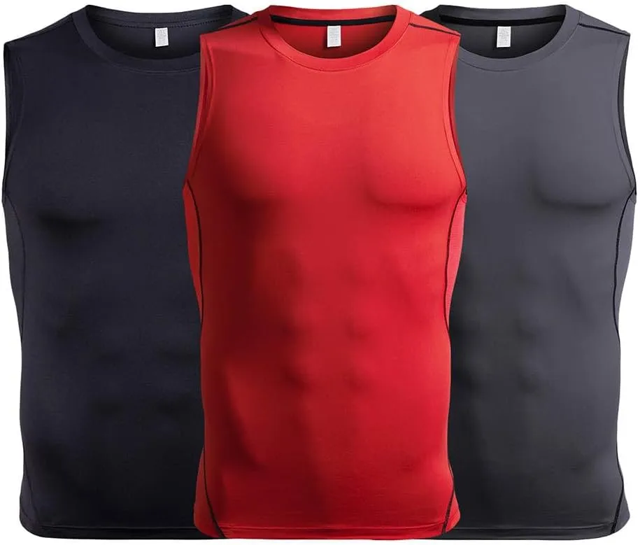 Men 3pack Compression Tank Top, Slimming Undershirt, Under Armor Compression Shirt Pack Athletic Base Layer Sport Tank Top