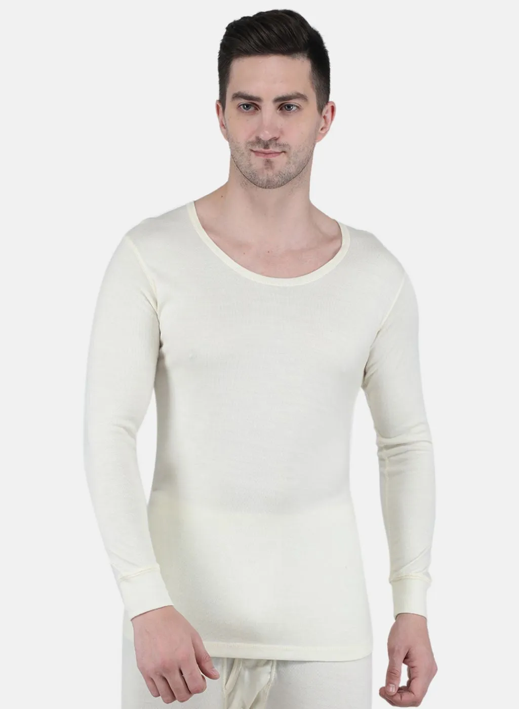 Men Cream Solid Thermal Vest