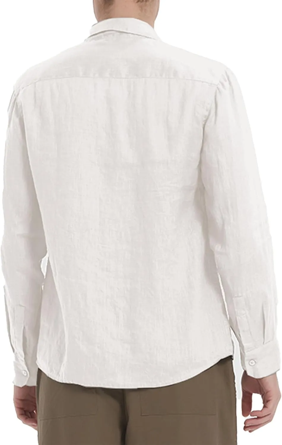 Men's 100% Linen Shirt Casual Long Sleeve Button-Down Shirt for Men Lightweight Linen Shirt with Pockets
