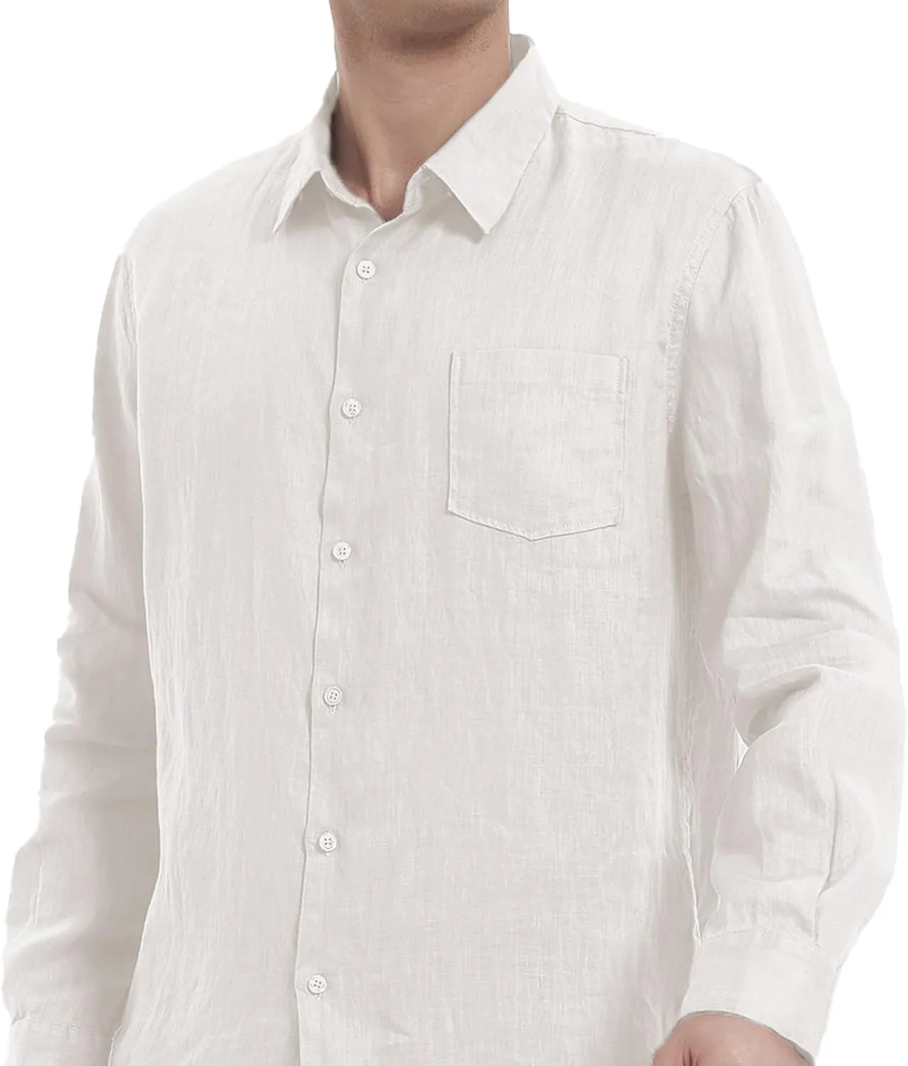 Men's 100% Linen Shirt Casual Long Sleeve Button-Down Shirt for Men Lightweight Linen Shirt with Pockets