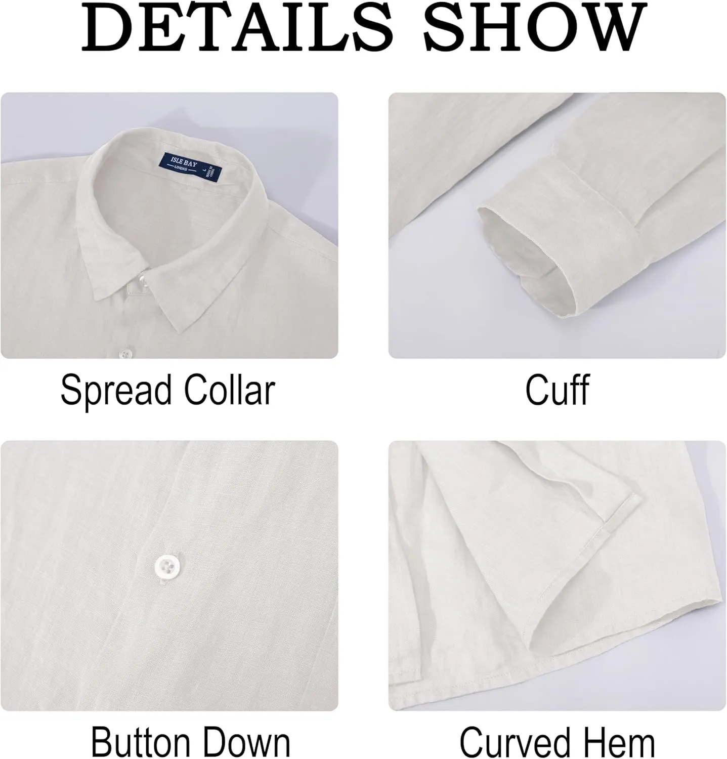 Men's 100% Linen Shirt Casual Long Sleeve Button-Down Shirt for Men Lightweight Linen Shirt with Pockets