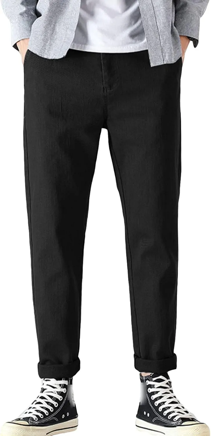 Men's Basic Stretch Chino Pants Casual Classic Soft Straight Fit Golf Pant Solid Color Flat Front Slim Fit Trousers