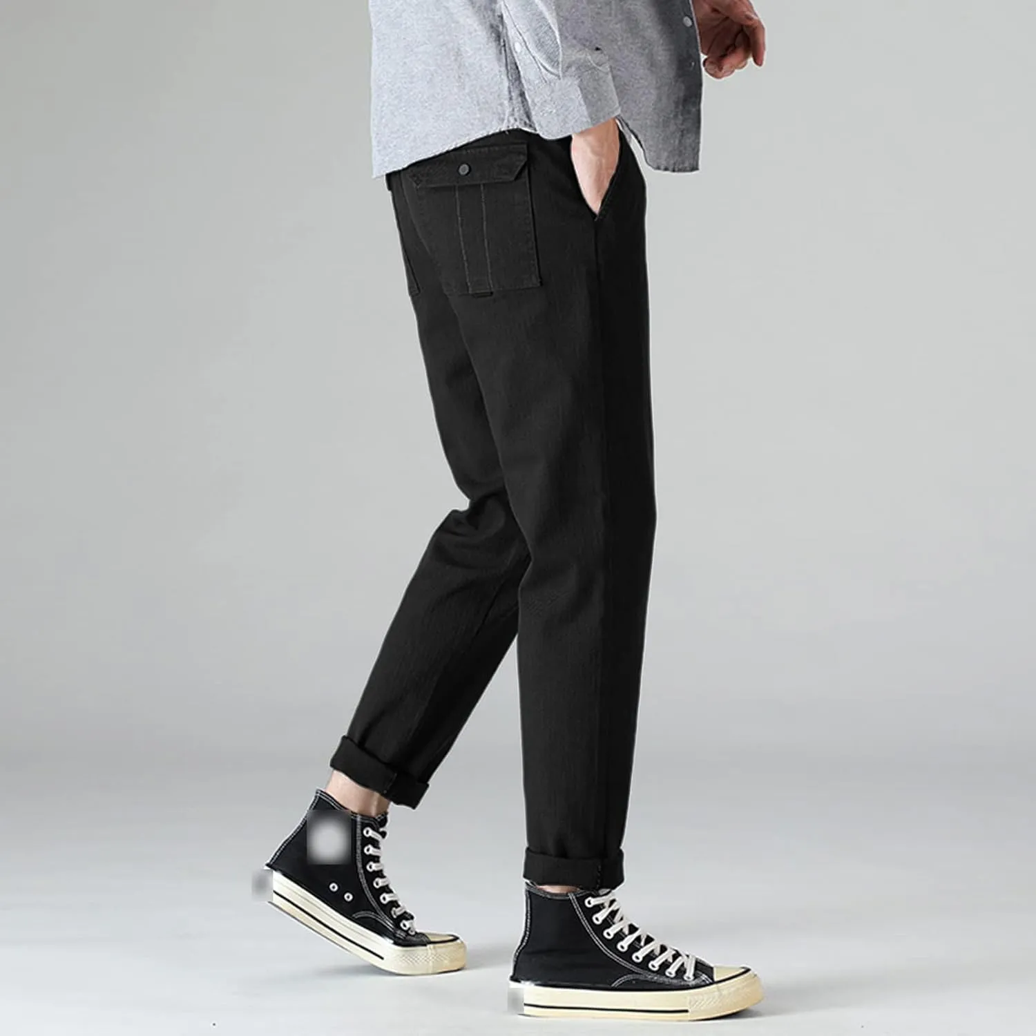 Men's Basic Stretch Chino Pants Casual Classic Soft Straight Fit Golf Pant Solid Color Flat Front Slim Fit Trousers