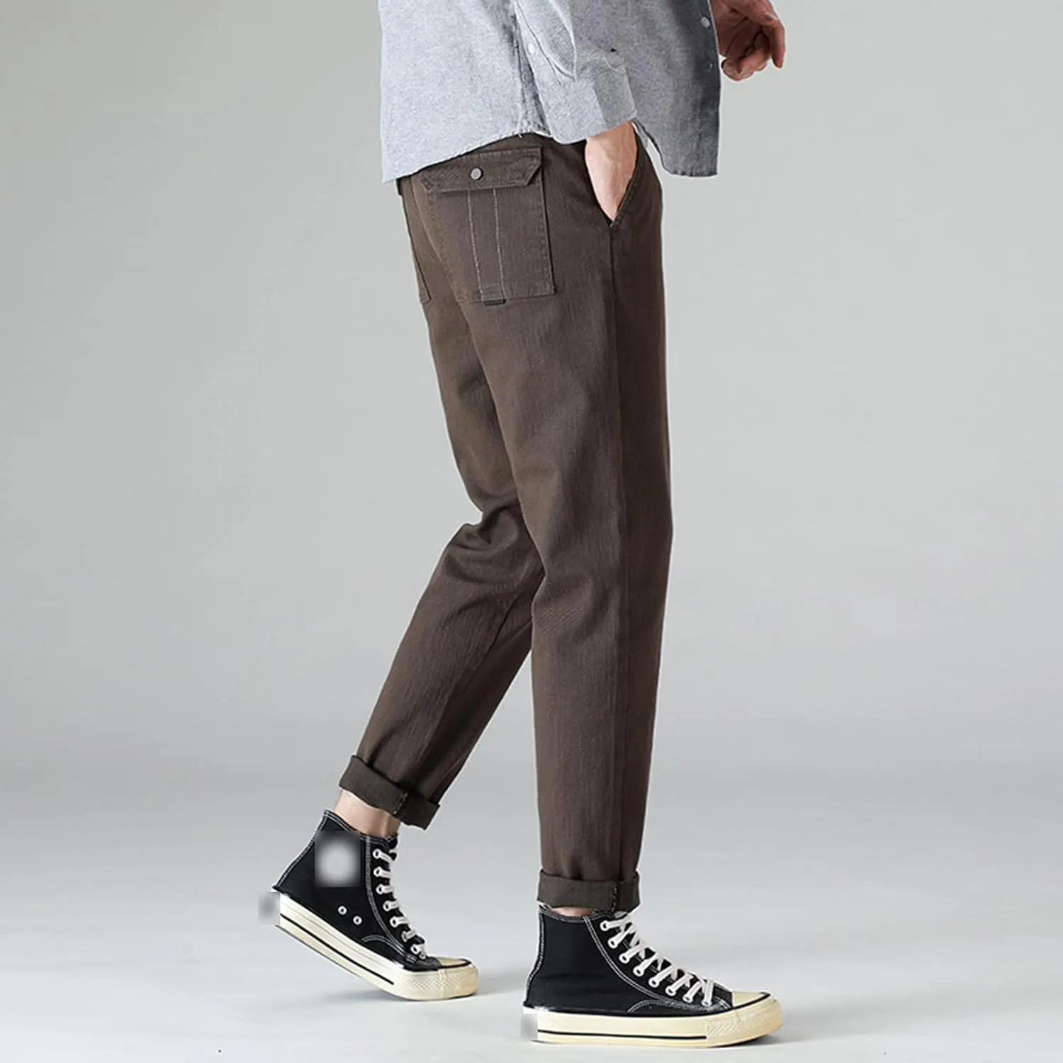 Men's Basic Stretch Chino Pants Casual Classic Soft Straight Fit Golf Pant Solid Color Flat Front Slim Fit Trousers