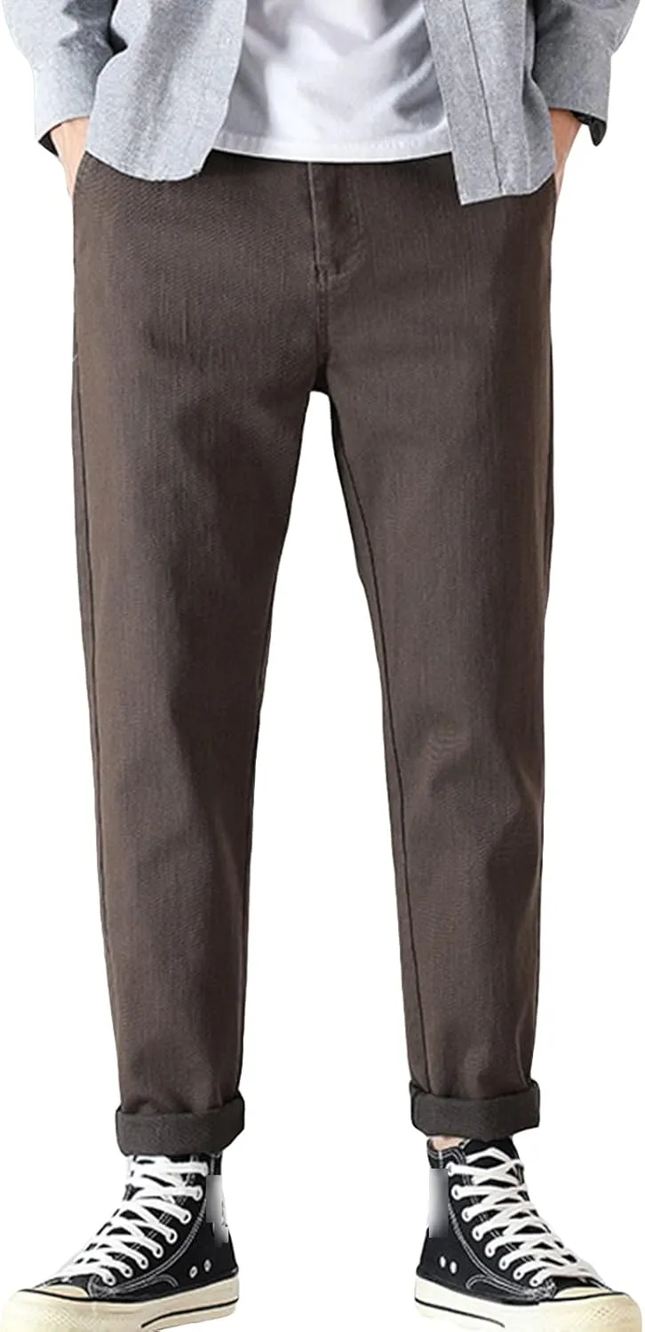 Men's Basic Stretch Chino Pants Casual Classic Soft Straight Fit Golf Pant Solid Color Flat Front Slim Fit Trousers