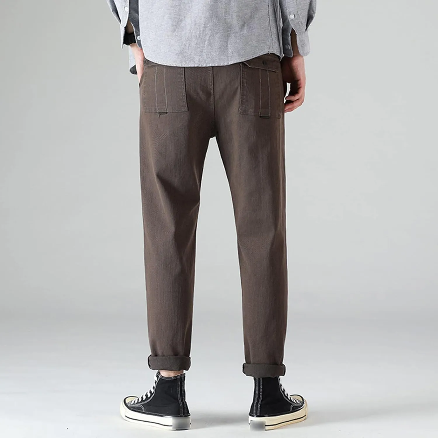 Men's Basic Stretch Chino Pants Casual Classic Soft Straight Fit Golf Pant Solid Color Flat Front Slim Fit Trousers