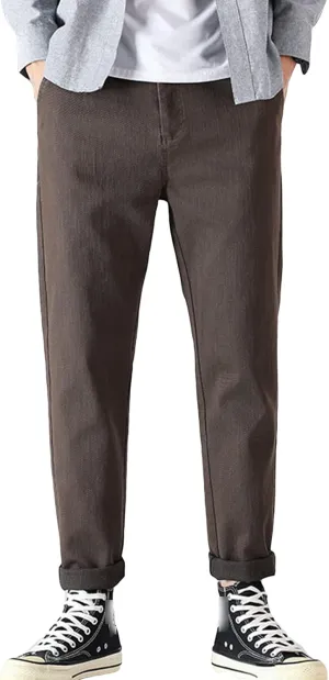 Men's Basic Stretch Chino Pants Casual Classic Soft Straight Fit Golf Pant Solid Color Flat Front Slim Fit Trousers